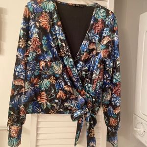 Zara velvet floral top in jewel tones.
